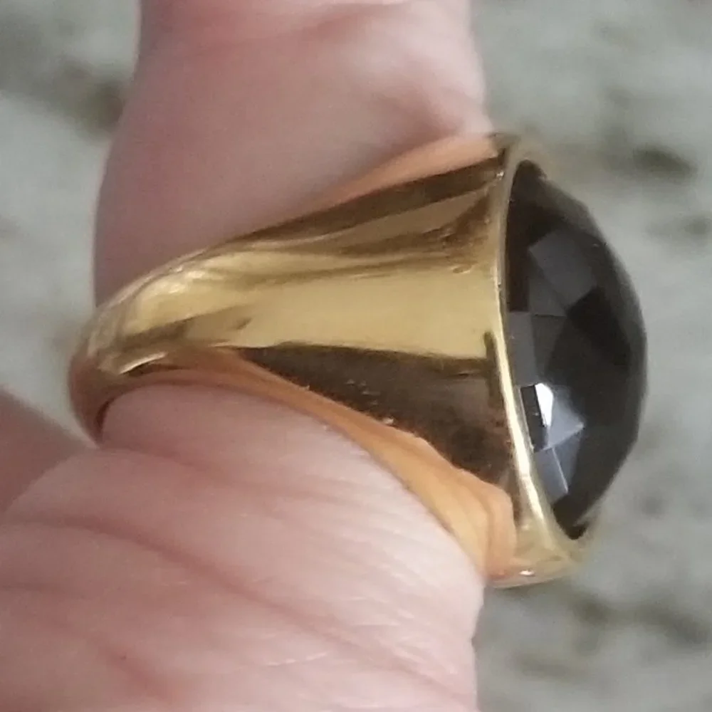 LE HEAVY HIGH END MONICA RICH KOSANN DIAMOND FACETED SMOKY QUARTZ 18K GOLD RING